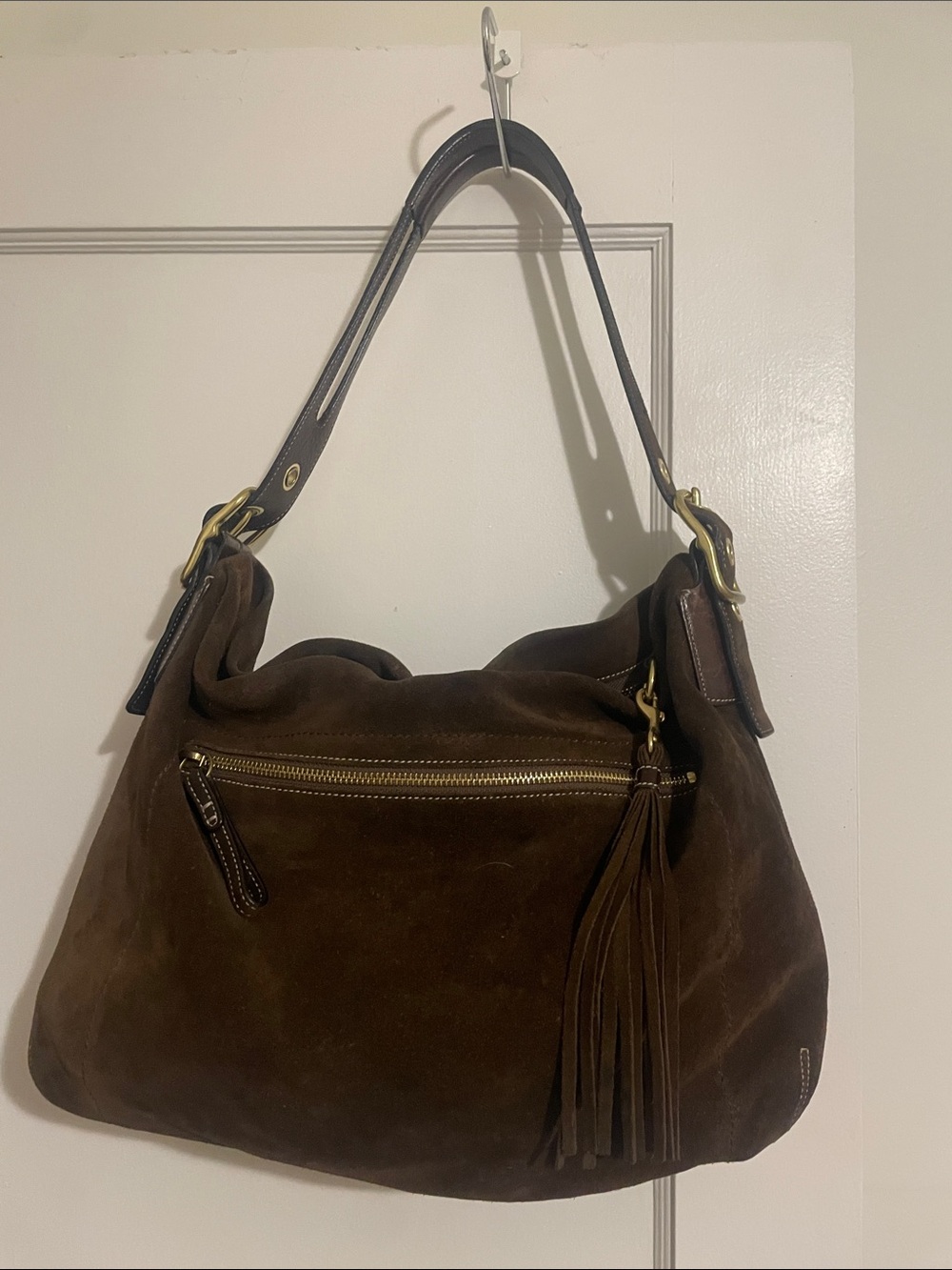 Coach Dark Brown Suede Shoulder Hobo with Tassel